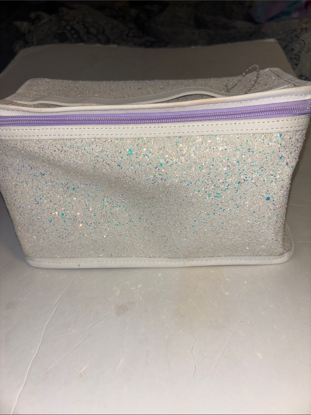 Sparkle Glitter Cosmetic Bag - White with Iridescent Specks